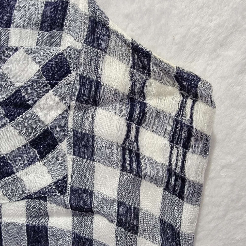 Cloth & Stone Anthropologie V Neck Sleeveless Gingham Blue White Dress Check L - Picture 5 of 13